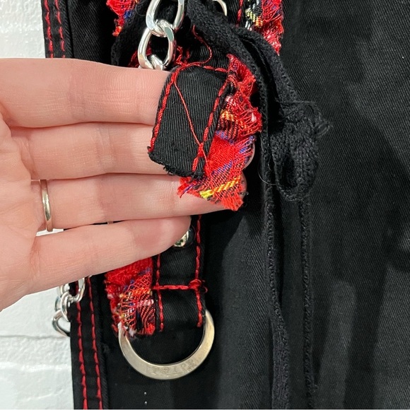 Tripp NYC Black And Red Plaid Lace-Up Chain Pants Gothic Chain Wide Leg Jeans - Picture 15 of 16